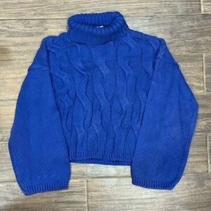 Next Issue Blue Cable Knit Turtleneck Sweater M
